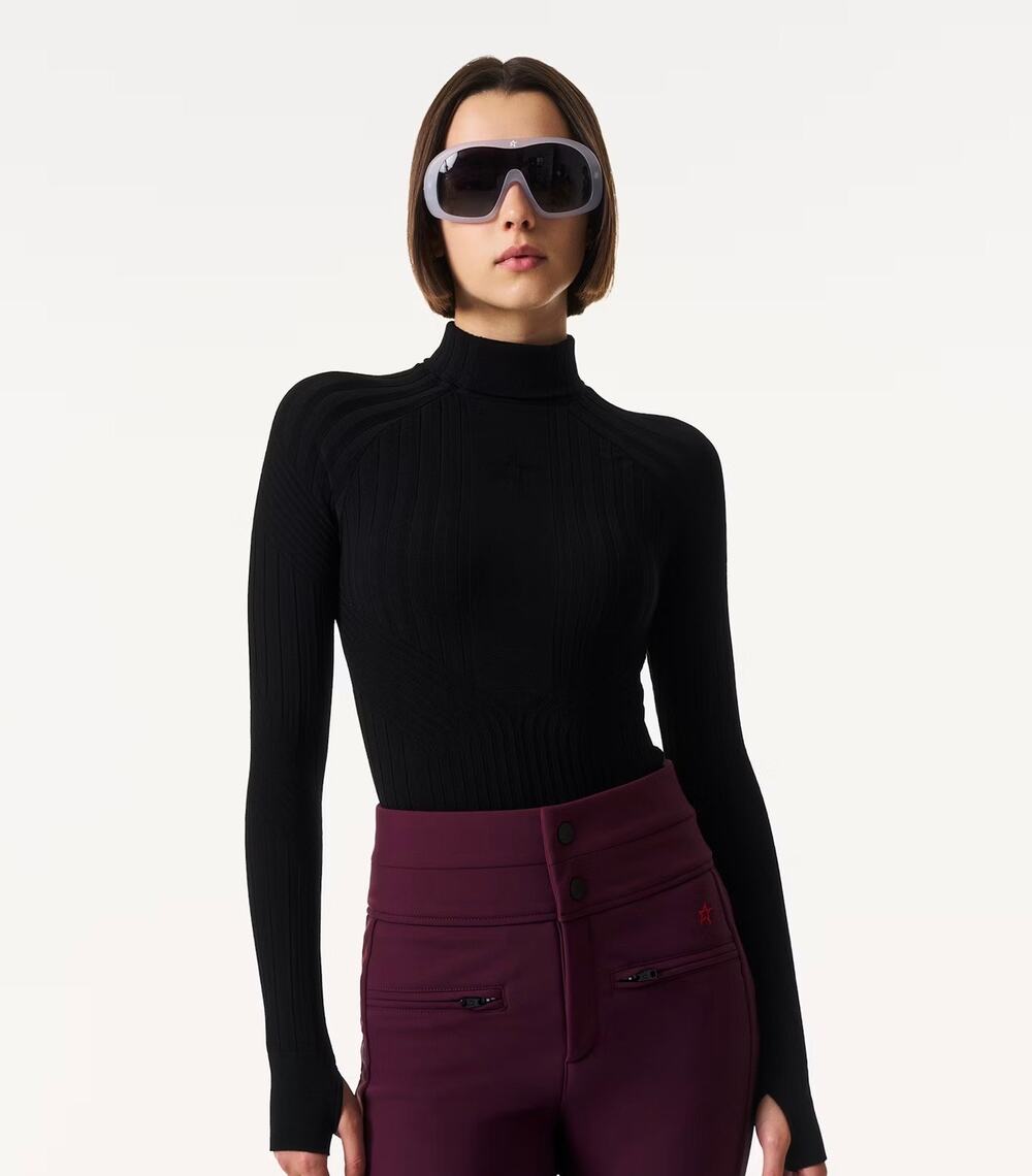 Perfect Moment Black Ribbed Wool Turtleneck Base Layer Size S